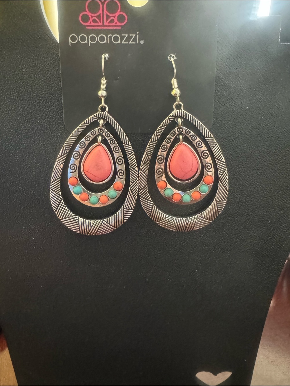 Paparazzi Coral and Turquoise Teardrop Tribal Earrings